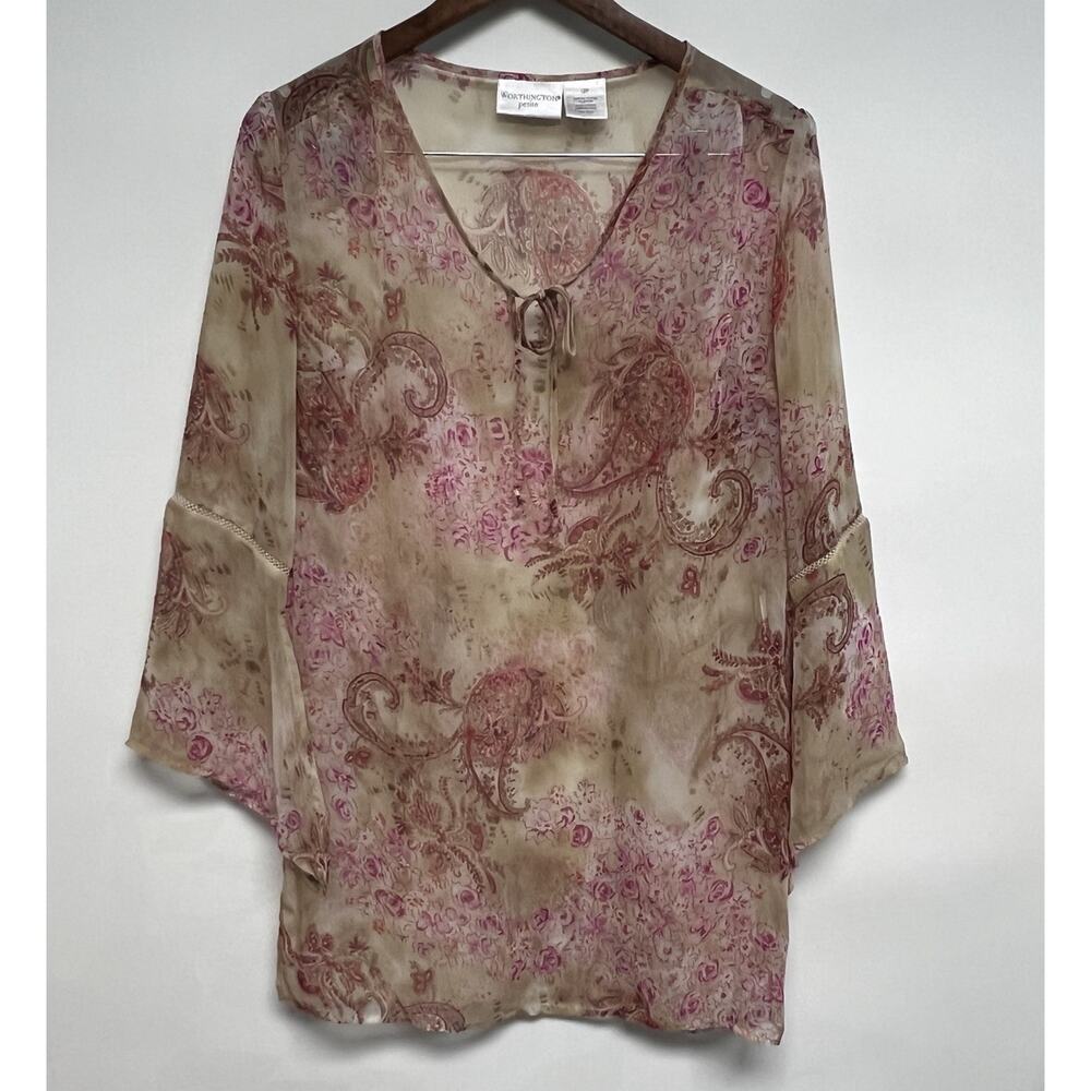 Vtg Y2K 90s Sheer Forest Fairy Bell‎ Sleeve Paisley Top Whimsigoth Sz 12 P Boho